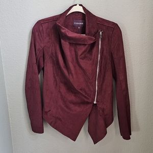 Burgundy faux Suede moto draped zip up jacket size small